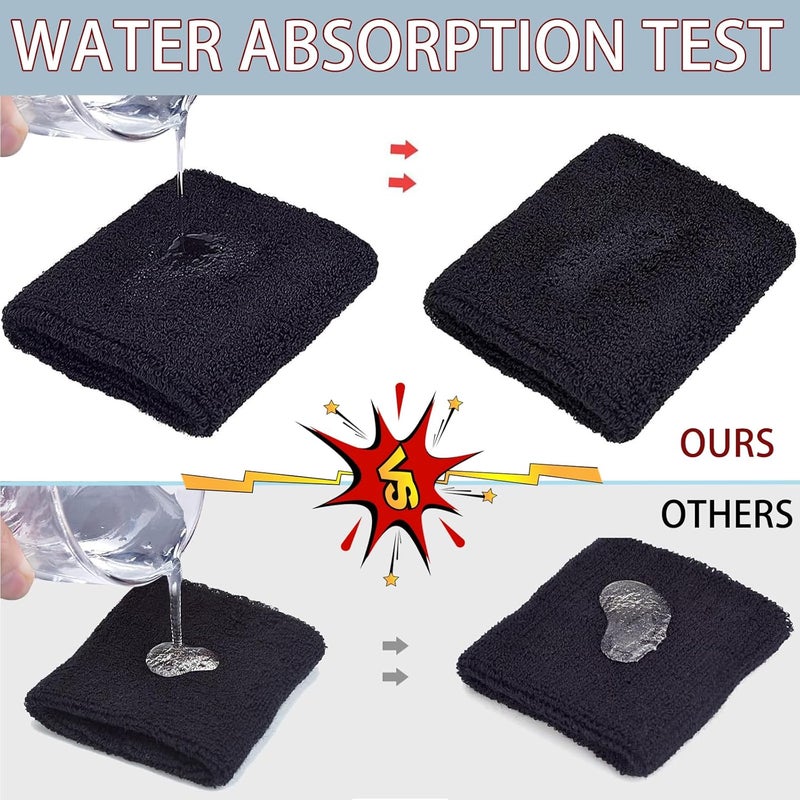 Magicorange 2 Pair Wrist Sweatbands Sports Wristbands for Men & Women, Sweat Absorbing Cotton Terry Cloth Wristband - Image 5